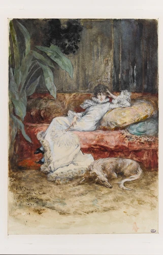 Georges Clairin - Portrait de Sarah Bernhardt, à demi-étendue sur un canapé