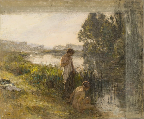 Léon Lhermitte - Deux baigneuses au bord d'un étang