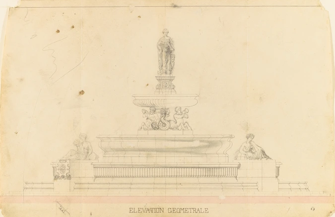 Projet d'une fontaine monumentale pour la place des Quinconces à Bordeaux, élévation géométrale - Rodolphe Pfnor