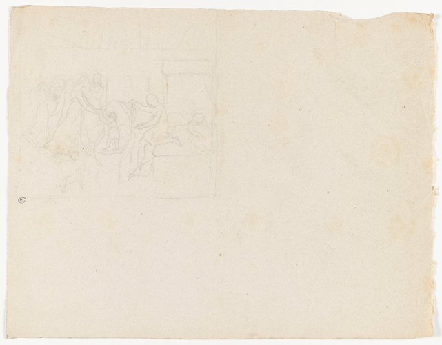 Edgar Degas - Enfant dans un berceau enlevé par des anges. A droite, les parents...