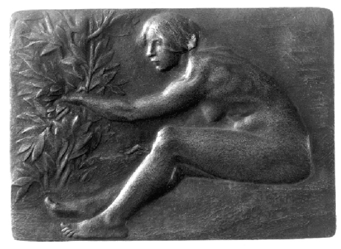 René Grégoire - Femme nue assise devant un arbuste