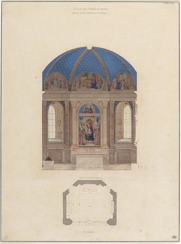 Léon Vaudoyer - Chapelle latérale de Sainte-Marie-du-Peuple, élévation et plan