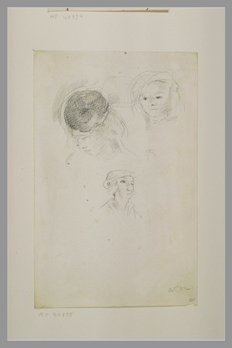 Odilon Redon - Trois têtes de femmes avec des chapeaux