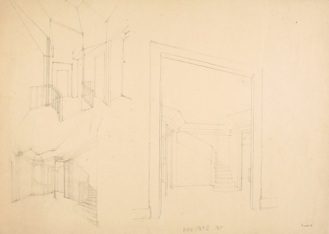 Henry Van de Velde - Hôtel particulier de Victor Goloubew, paliers, trois dessin...