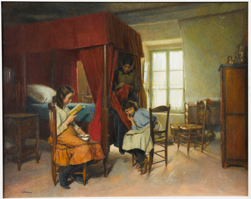 Léon Delachaux - Intérieur berrichon, mère et ses filles