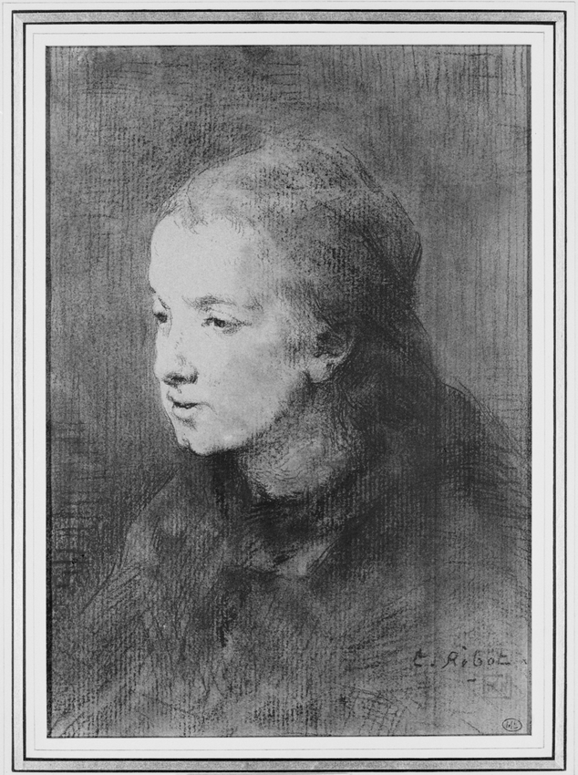 Théodule Ribot - Portrait de femme, à mi-corps, vue de trois quarts à gauche
