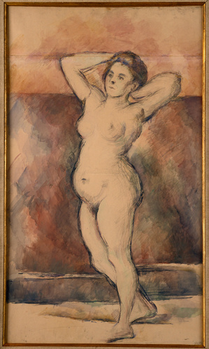 Paul Cézanne - Femme nue, debout, la jambe droite repliée, les bras levés
