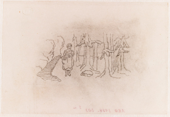 Emile Gallé - Poncif : paysanne vosgienne marchant le long d'une voie de schlitt...