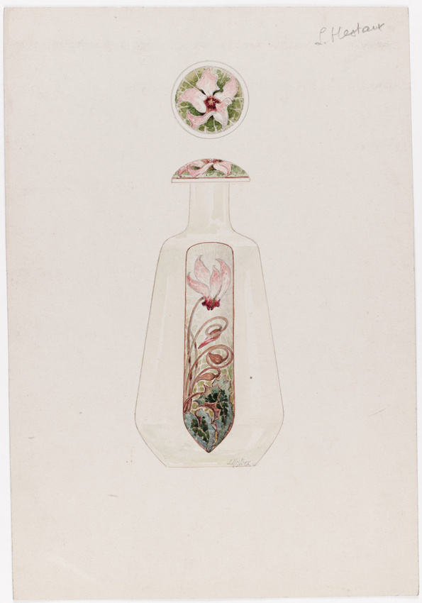 Louis Hestaux - Flacon à décor de cyclamens et bouchon vu en plan