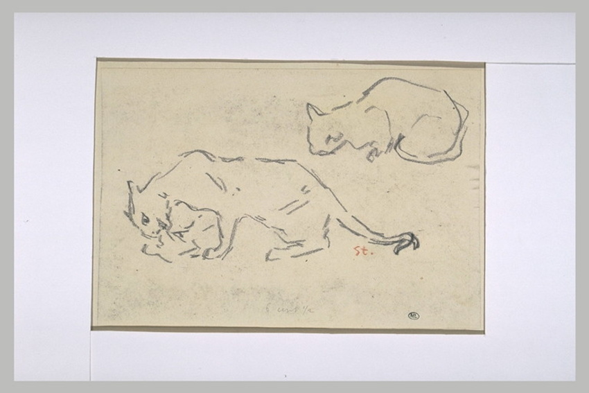 Théophile Alexandre Steinlen - Deux chats rampant vers la gauche