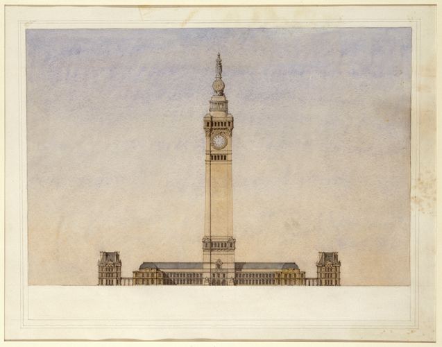 Projet pour la reconstruction des Tuileries, élévation de la façade avec une tour centrale - Anonyme