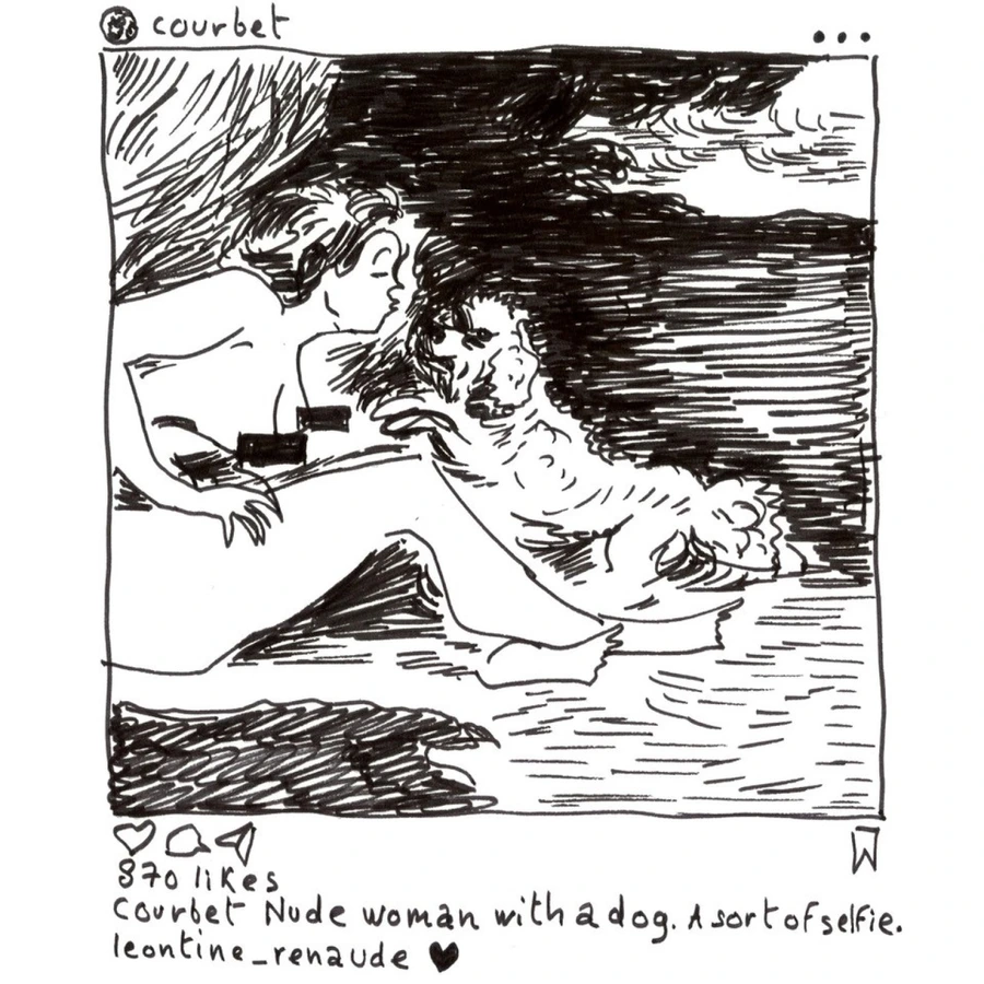Jean-Philippe Delhomme, courbet: Femme nue au chien. Une sorte de selfie. leontine_renaude: