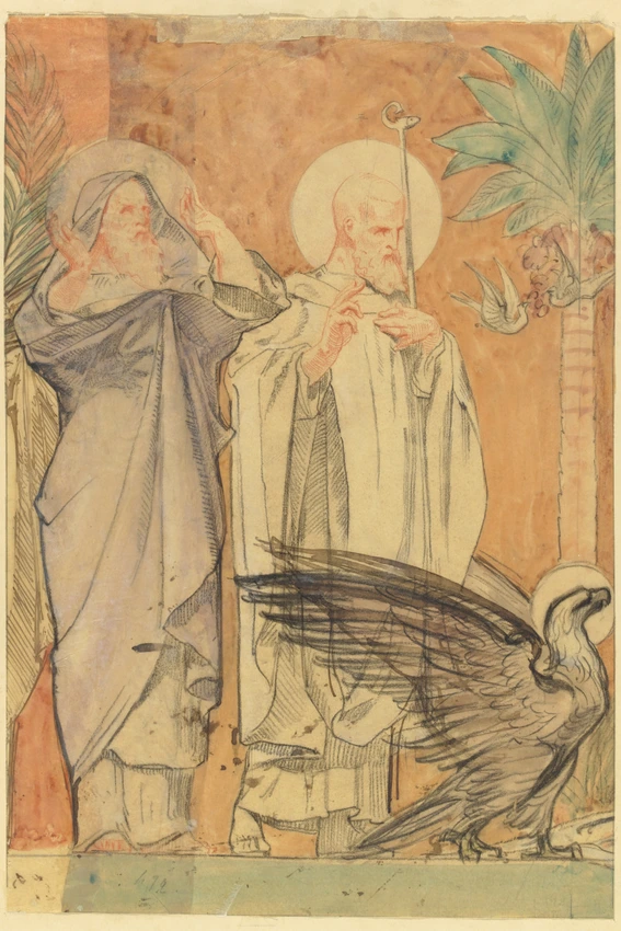 Paris, église Sainte-Marie-Madeleine, frise en mosaïque du choeur, étude pour saint Sidoine, saint Maximin d'Aix et un aigle - Charles Lameire
