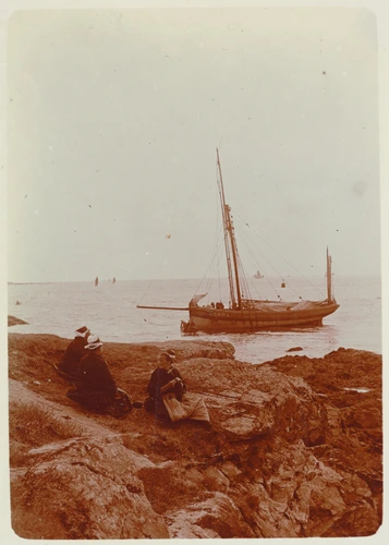 Concarneau, bord de mer avec voilier - Charles Augustin Lhermitte
