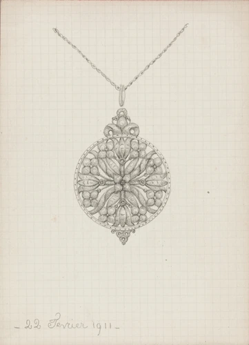 Pendentif en forme de médaille à motif floral et végétal - Enguerrand du Suau de la Croix