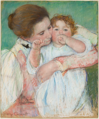 pastel, Mary Cassatt, Mère et enfant sur fond vert ou Maternité, en 1897