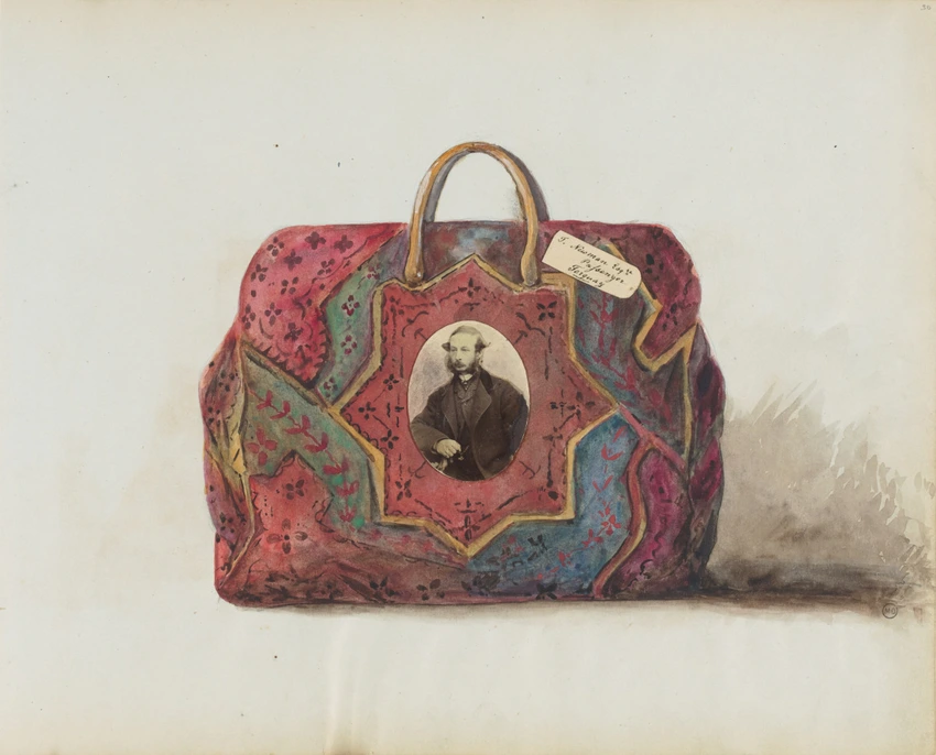 Sac de voyage orné d'un portrait en médaillon de Thomas Newman - Georgiana Louisa Berkeley