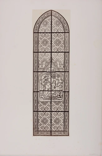 Vitrail de la création d'Eve, Eglise Saint-Jean-Baptiste-de Belleville par Louis-Charles Steinheil et Auguste de Martel - Marville