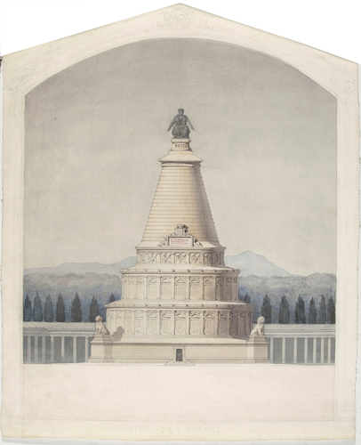 Projet de monument funéraire commémoratif de la défense de Paris : partie centrale du monument, représentation détaillée - Alfred Vaudoyer
