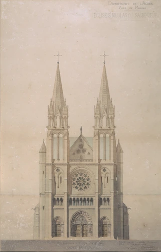Eglise Saint-Nicolas du Sacré-Coeur de Moulins. Façade principale, élévation. - Jean-Baptiste Lassus