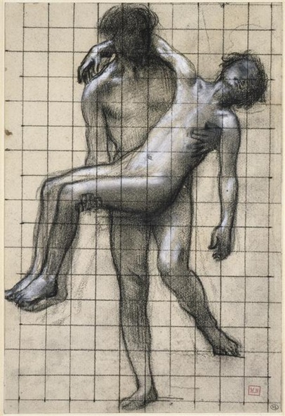 Pierre Puvis de Chavanne-Homme nu portant un adolescent nu