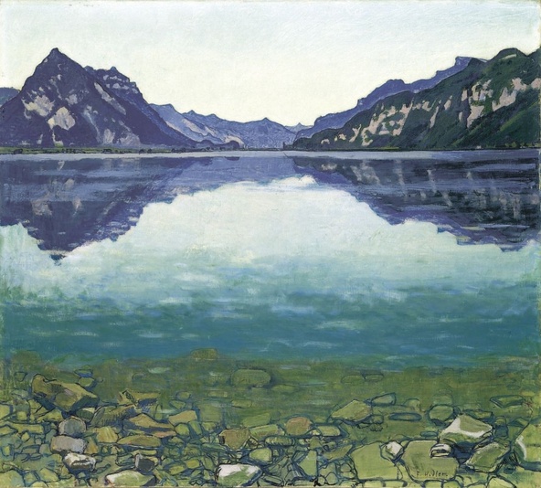 Ferdinand Hodler-Le lac de Thoune aux reflets