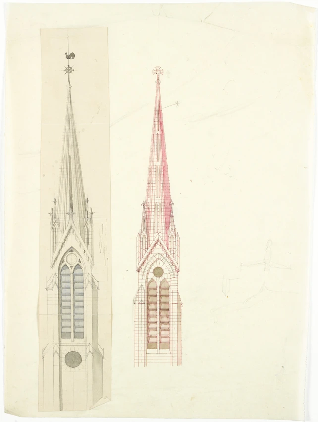 Etudes pour la flèche de l'église Saint-Germain-le-Scot à Carteret - Alphonse Gosset