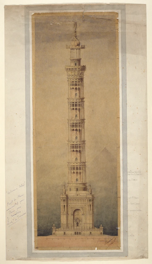 Projet de phare monumental pour Paris, élévation - Jules Bourdais