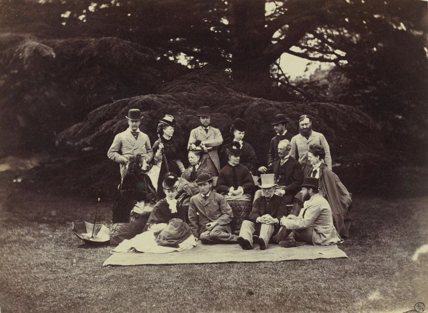 Groupe de quinze personnages dans un parc - Georgiana Louisa Berkeley
