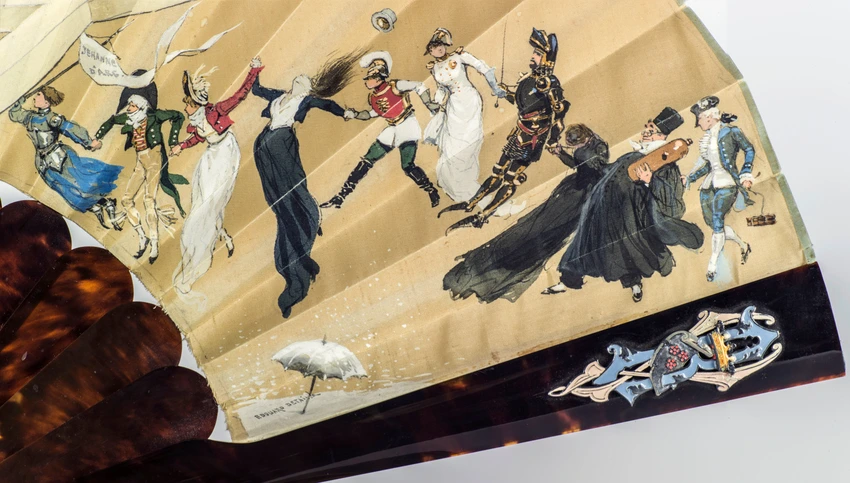 Eventail à décor humoristique sur les arts et l'histoire de France en 1874 - Edouard Detaille