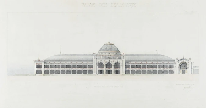 Projet pour l'Exposition universelle de 1889, palais des Beaux-Arts, vue du côté des jardins, élévation de la façade - Jean-Camille Formigé