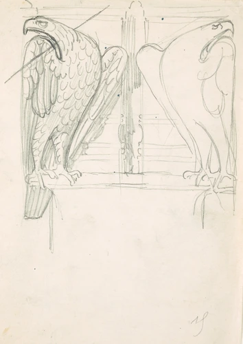 Aigle de profil en appui sur un support - Eugène Grasset