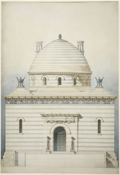 Jean-Camille Formigé-Projet pour le crématorium du Père Lachaise, élévation de la façade principale
