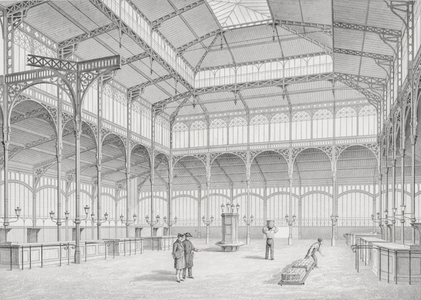 Victor Baltard et Félix Callet-Les Halles centrales : vue intérieure du pavillon n°4