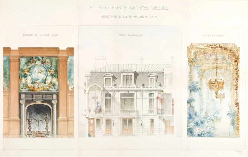 Projet pour l'Hôtel du Prince Georges Bibesco, coupe transversale - Charles-Justin Le Coeur