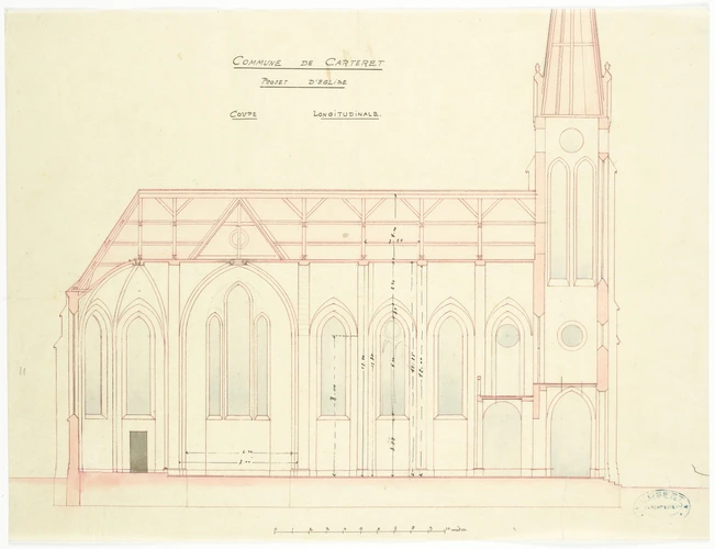 Elévation latérale de l'église Saint-Germain-le-Scot à Carteret - Alphonse Gosset