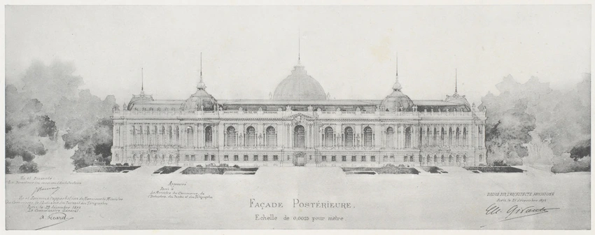 Projet de 1896 pour le Petit Palais des Beaux-Arts à l'Exposition universelle de 1900, élévation de la façade postérieure - Charles Girault