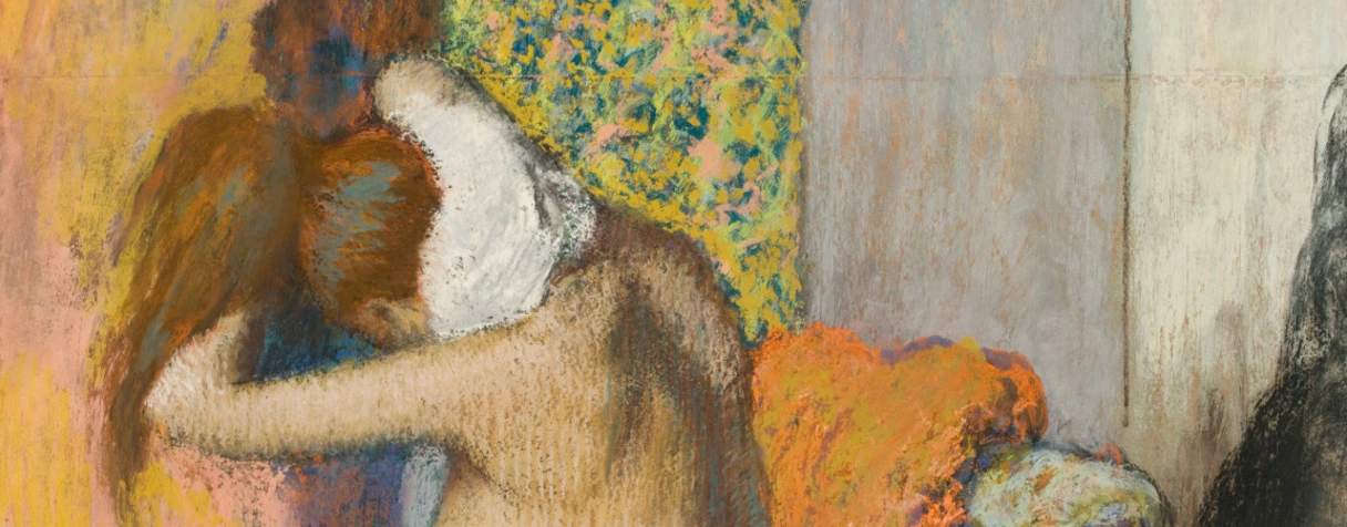 pastel, Edgar Degas, Après le bain, femme nue s'essuyant la nuque (détail), en 1898
