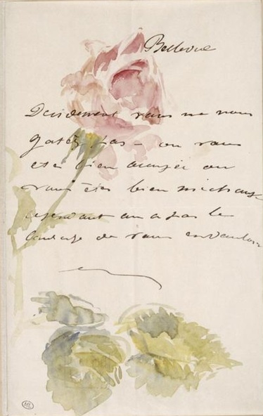 Edouard Manet-Lettre autographe à Isabelle Lemonnier dite Lettres à Isabelle : rose en bouton
