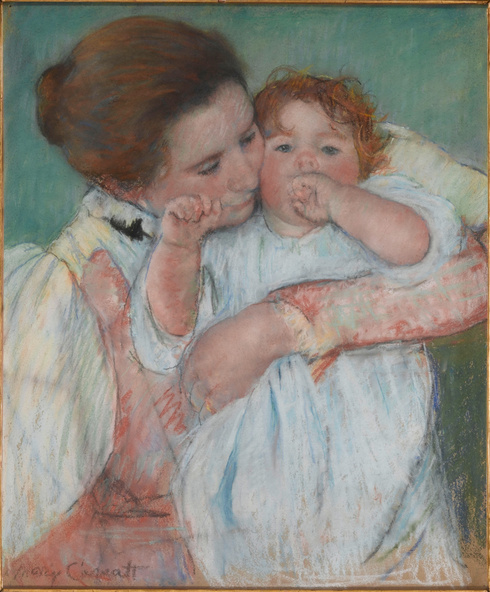 Mary Cassatt-Mère et enfant sur fond vert ou Maternité