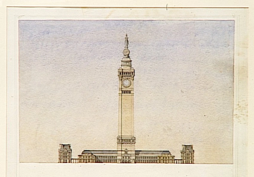 Projet pour la reconstruction des Tuileries, élévation de la façade avec une tour centrale - Anonyme