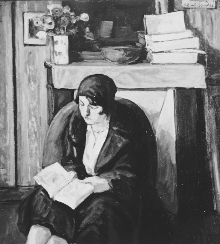 Iya lisant devant la cheminée - Albert André