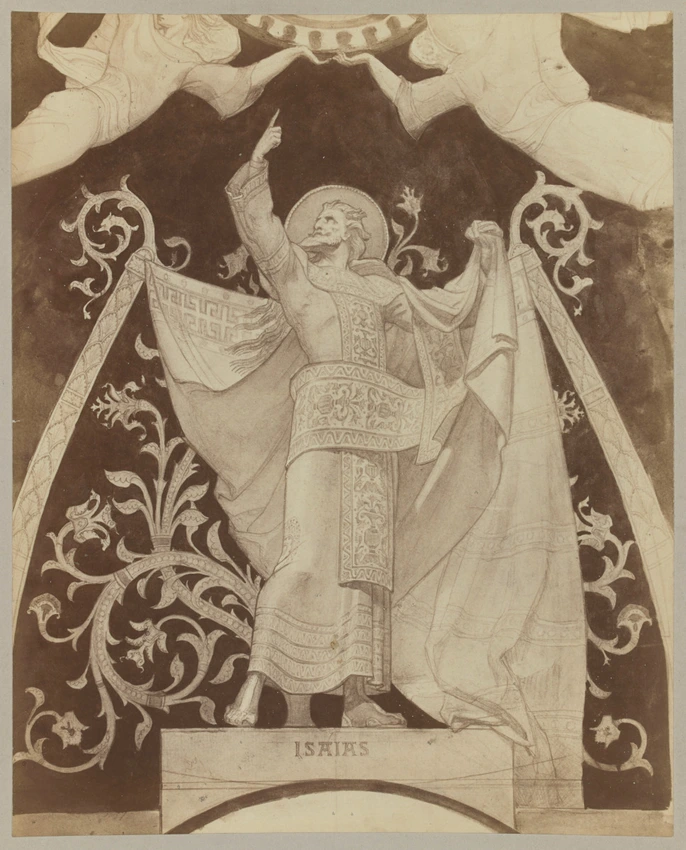 Lyon, église Saint-Martin d'Ainay, photographie d'une étude préparatoire pour la coupole, le prophète Isaïe et deux anges portant le médaillon central - D. Freuler