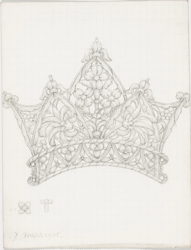 Parure pour cheveux en forme de couronne à motif floral, fleurdelisé et végétal - Enguerrand du Suau de la Croix