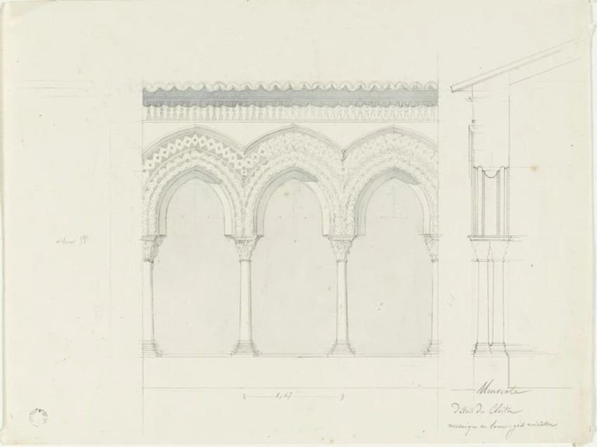 Monreale, cloître de l'église, détail des arcades - Alphonse Gosset