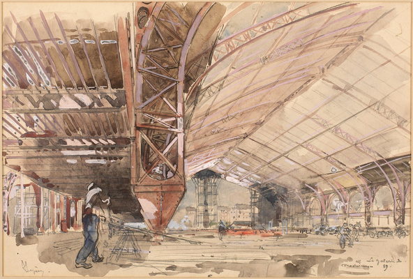Auguste Lepère-La galerie des machines en construction