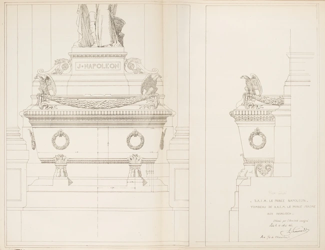 Chapelle Saint-Jérôme aux Invalides, tombeau du roi Jérôme, élévations frontale et latérale - Alfred-Nicolas Normand