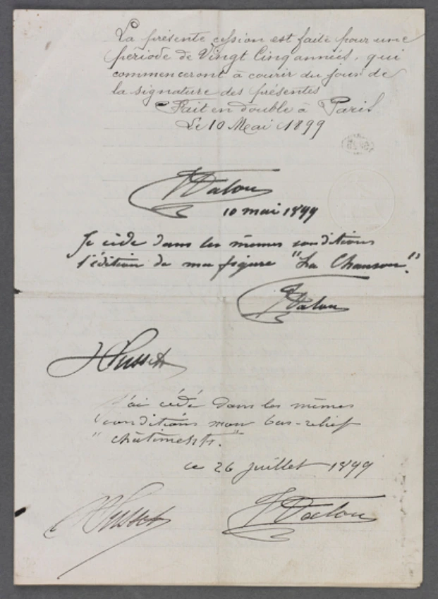 Contrat Dalou du 3 mai 1899 - Aimé Jules Dalou