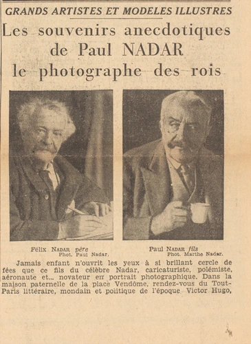 Découpe de la première de couverture du "Matin", encadré en bas à droite concernant Paul Nadar, deux vignettes illustrent l'encadré - Anonyme