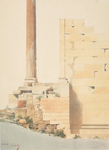 Athènes, Erechtéion, vue de la colonne d'angle, de l'ante et du soubassement du portique - Jacques Martin Tetaz